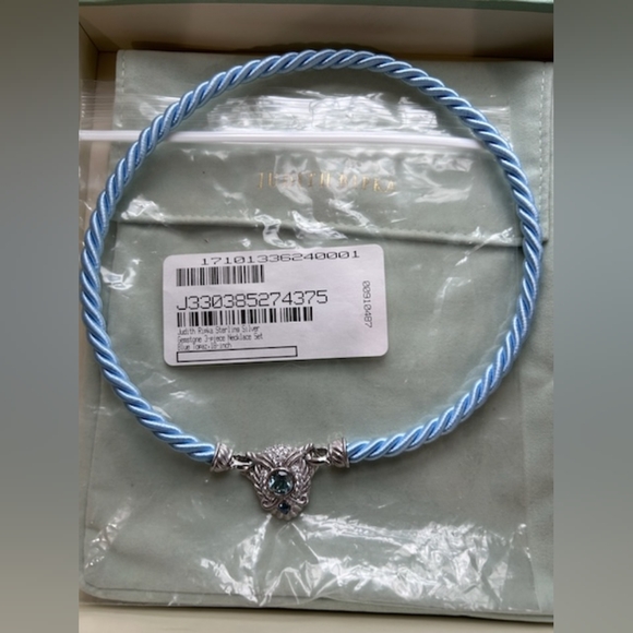 Judith Ripka Jewelry - NOS Judith Ripka Silver/Blue Cord Necklace With Blue Topaz & Original Cloth/Box